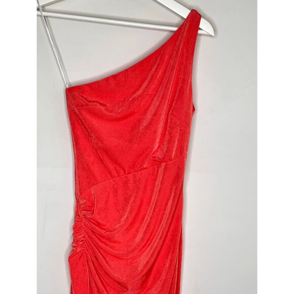 Katie May Desiree Asymmetric One-Shoulder Thigh Slit Maxi Dress Coral Women's XS - Picture 4 of 13